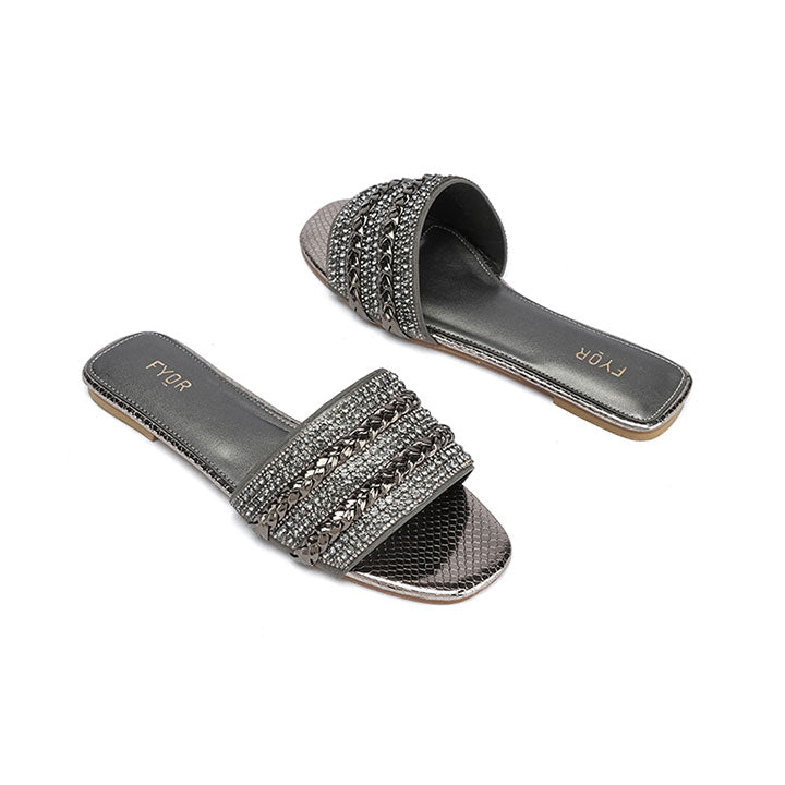 Fyor MY 334 Flat sandal #color_gunmetal